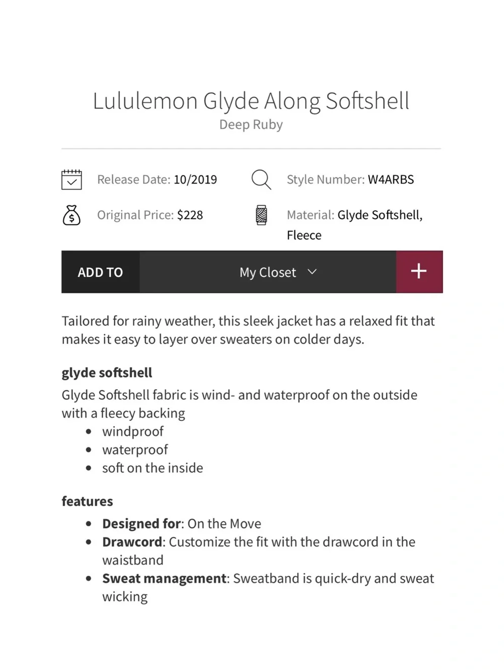 Lululemon Glyde Along Sottshell Deep Ruby Size 6